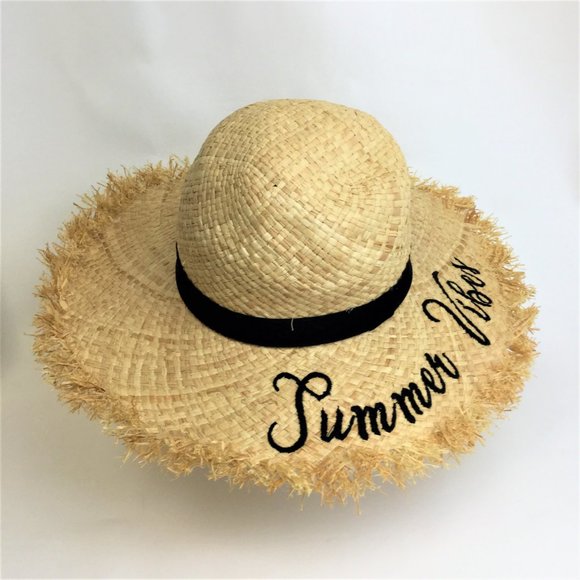 Straw hat summer vibes words floppy hat - Picture 2 of 6